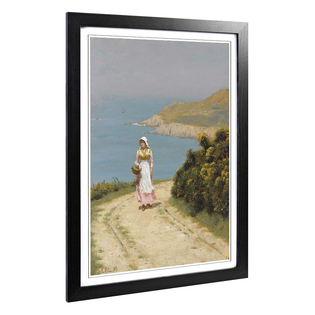 Big Box Art Framed Print of Edmund Leighton Coastal Path Design | Wall Art Picture | Home Decor for Kitchen, Living, Dining Room, Bedroom, Hallway, Office, Black, A2 / 24.5x18 Inch / 62x45cm