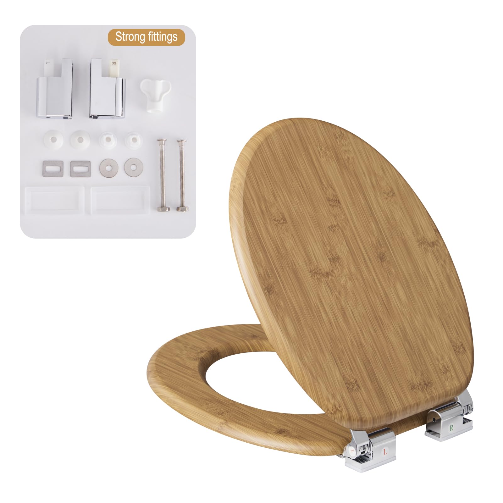 eSituro Asiento de Inodoro, Tapa de Inodoro de Cierre Suave, Bisagras Ajustables, Tapa WC de MDF con Chapa de Madera, con Almohadillas Antideslizantes