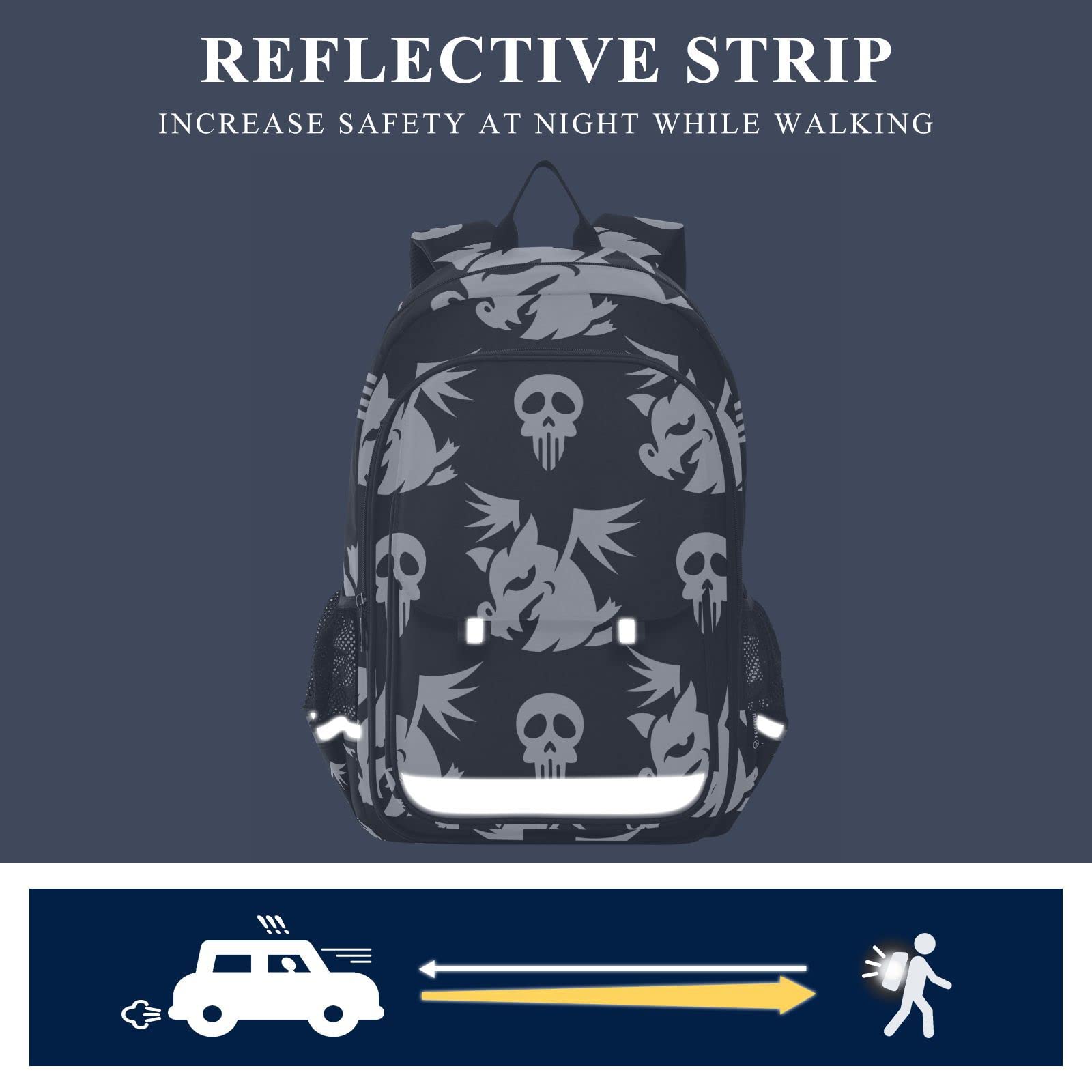 Vnurnrn Geschenke Für Halloween Engel Schwein Zucker Schwarz Schulter Rucksack Kinderrucksack Für Schule Mädchen Jungs Büchertasche Schülerrucksack mit Laptop Rucksäcke
