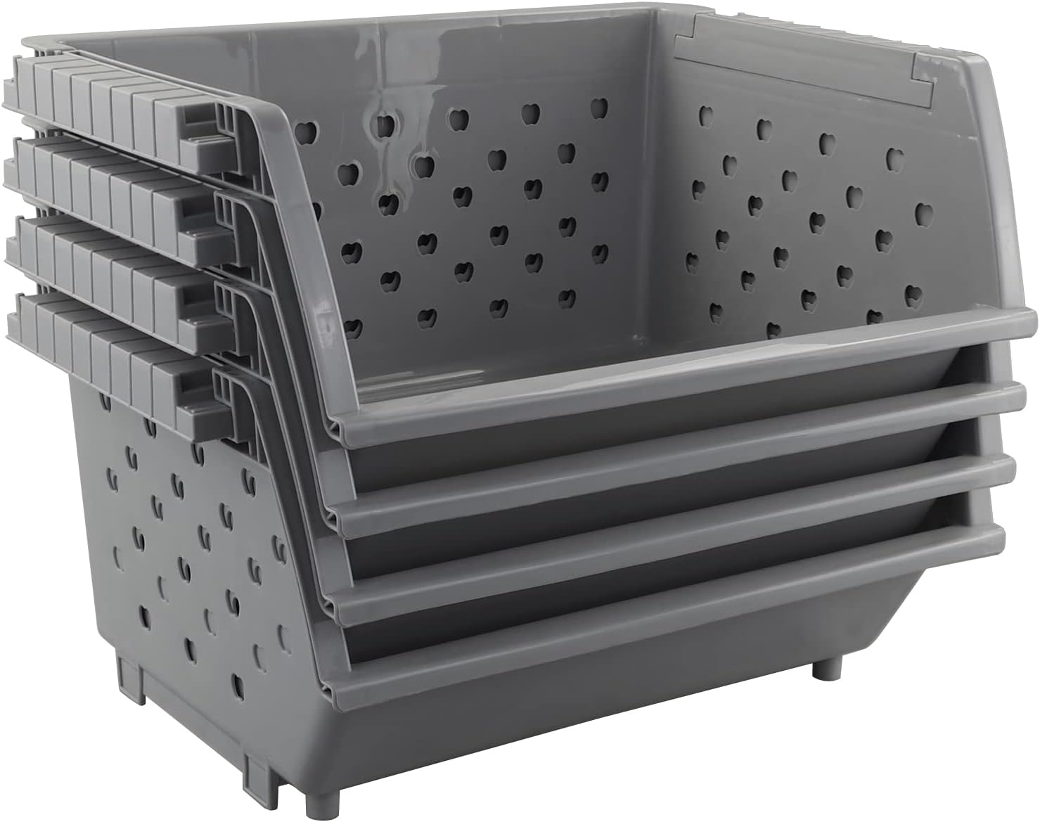 4-Pack Plastic Stacking Storage Baskets, Large Stackable Organizer Bin Basket