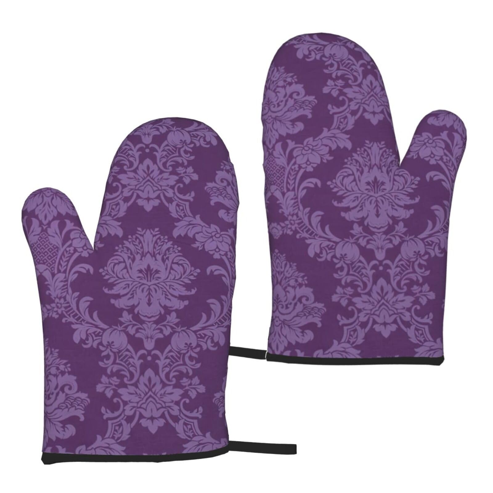 Purple Print Heat Resistant Universal Fit Oven Microwave Gloves Home Cooking Baking Grilling