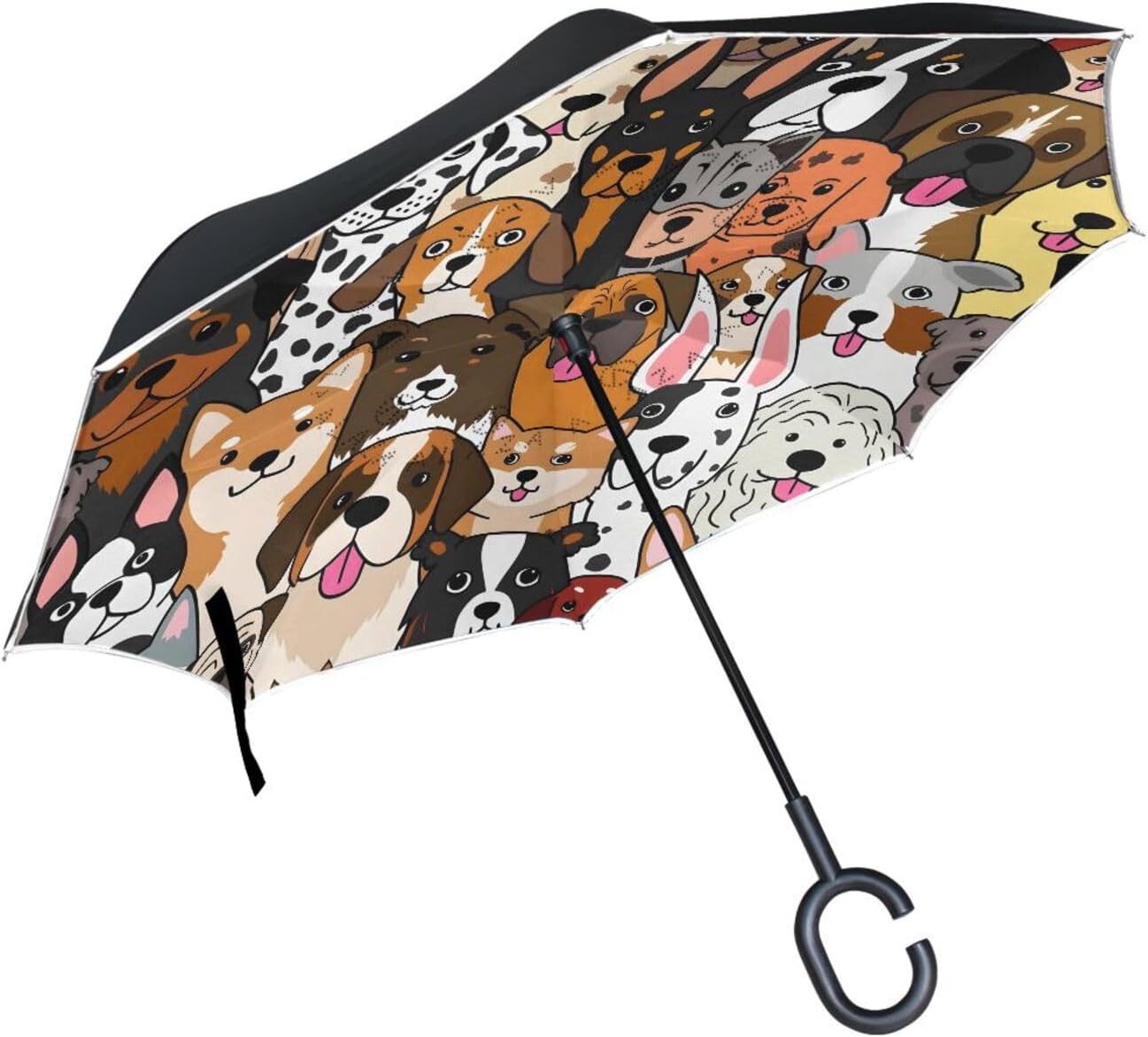 MRMIAN Doodle Dogs and Cat Faces Animal Colorful Windproof Inverted Open Close Reverse Rain Umbrella Inside Out Quality Waterproof Parasol Upside Down Stick Shelter with Hook c Handle