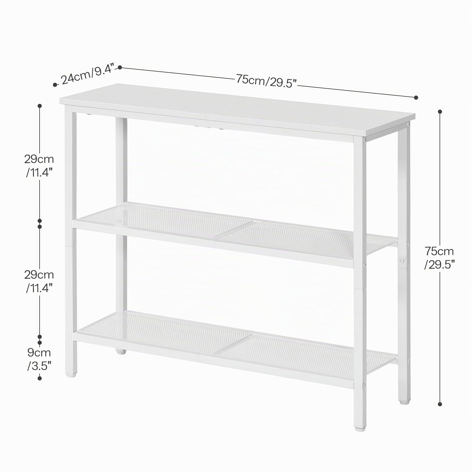 HOOBRO Tavolo Console, Tavodo da Ingresso, con 2 Ripiani di Rete Metallica, Tavolo da Divano, Stile Industriale, Corridoio, Entrata, Soggiorno, Bianco EWW73XG01