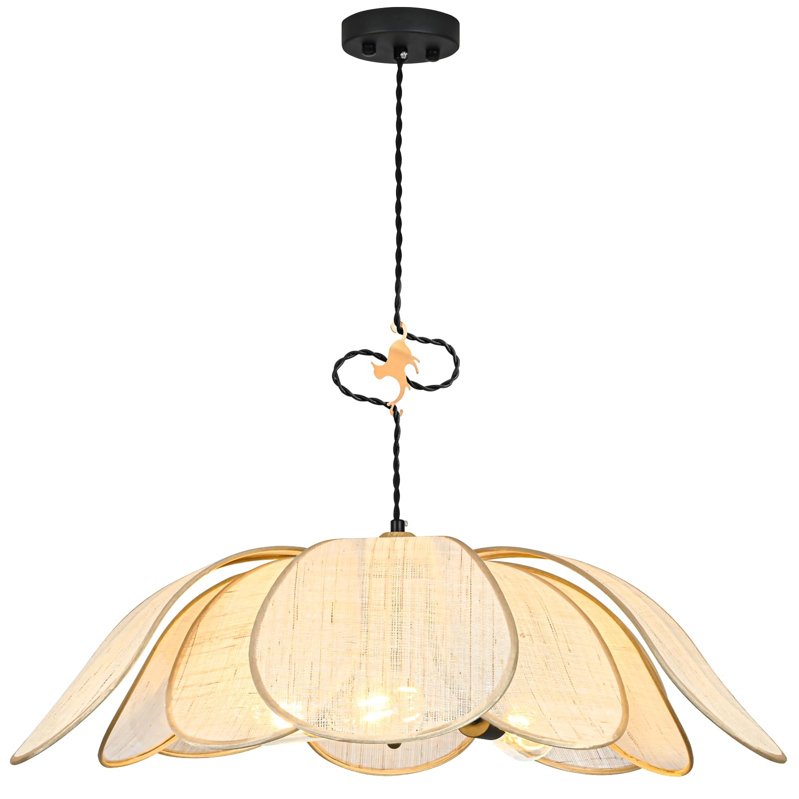 Photo 1 of LuoliiTa Boho Light Fixture, 30" Hand Woven Rattan Chandelier, Boho Chandelier with Brass Cat Hook for Dining Room, Living Room, Kitchen, Bedroom and Restaurant