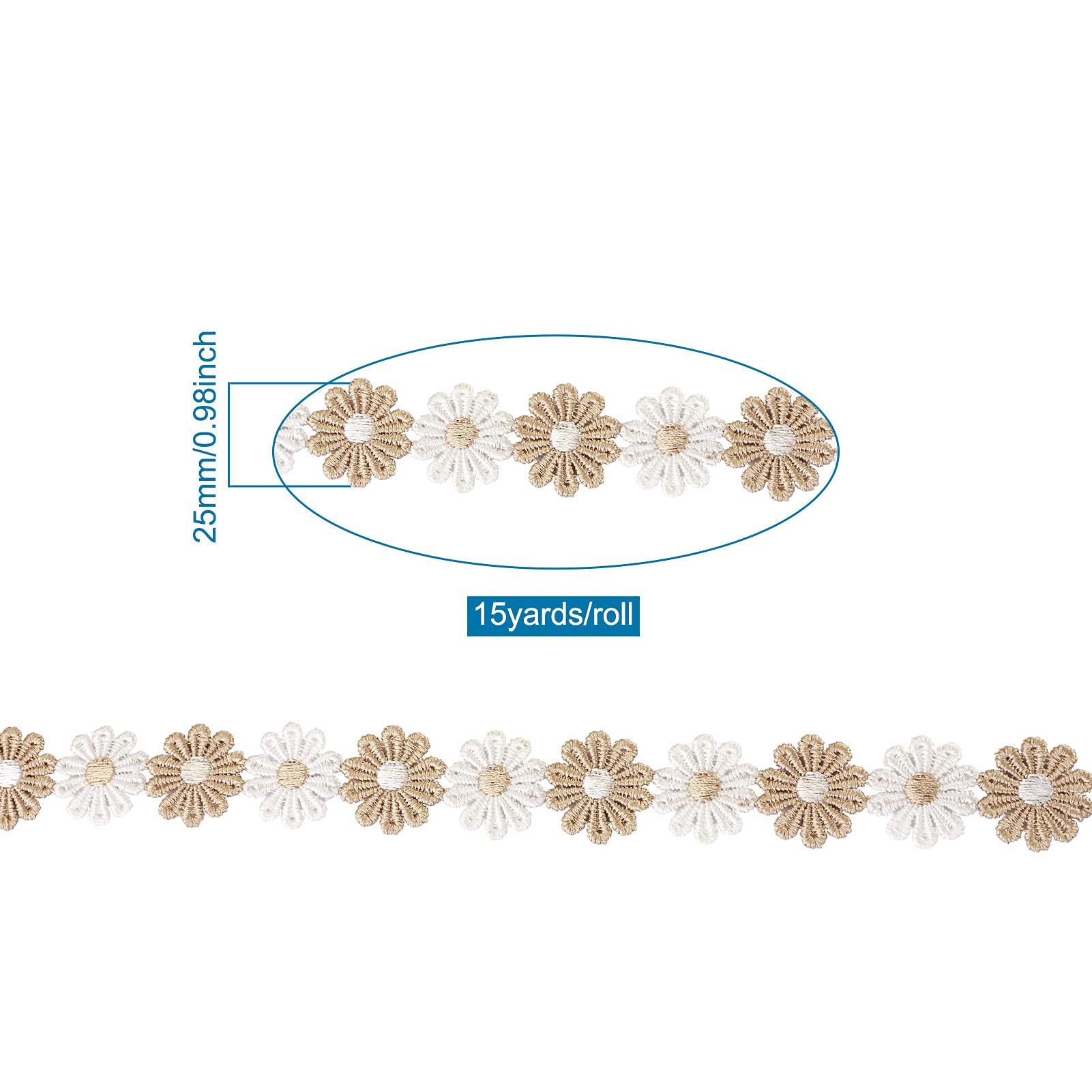 Pandahall 15 Yards Daisy Sunflower Decorating Lace Trim 1 Inch Wide Navajo White Floral Embroidered Trim Ribbons for Applique Headband Sewing and Craft Projects Wedding Party Decor - Image 2
