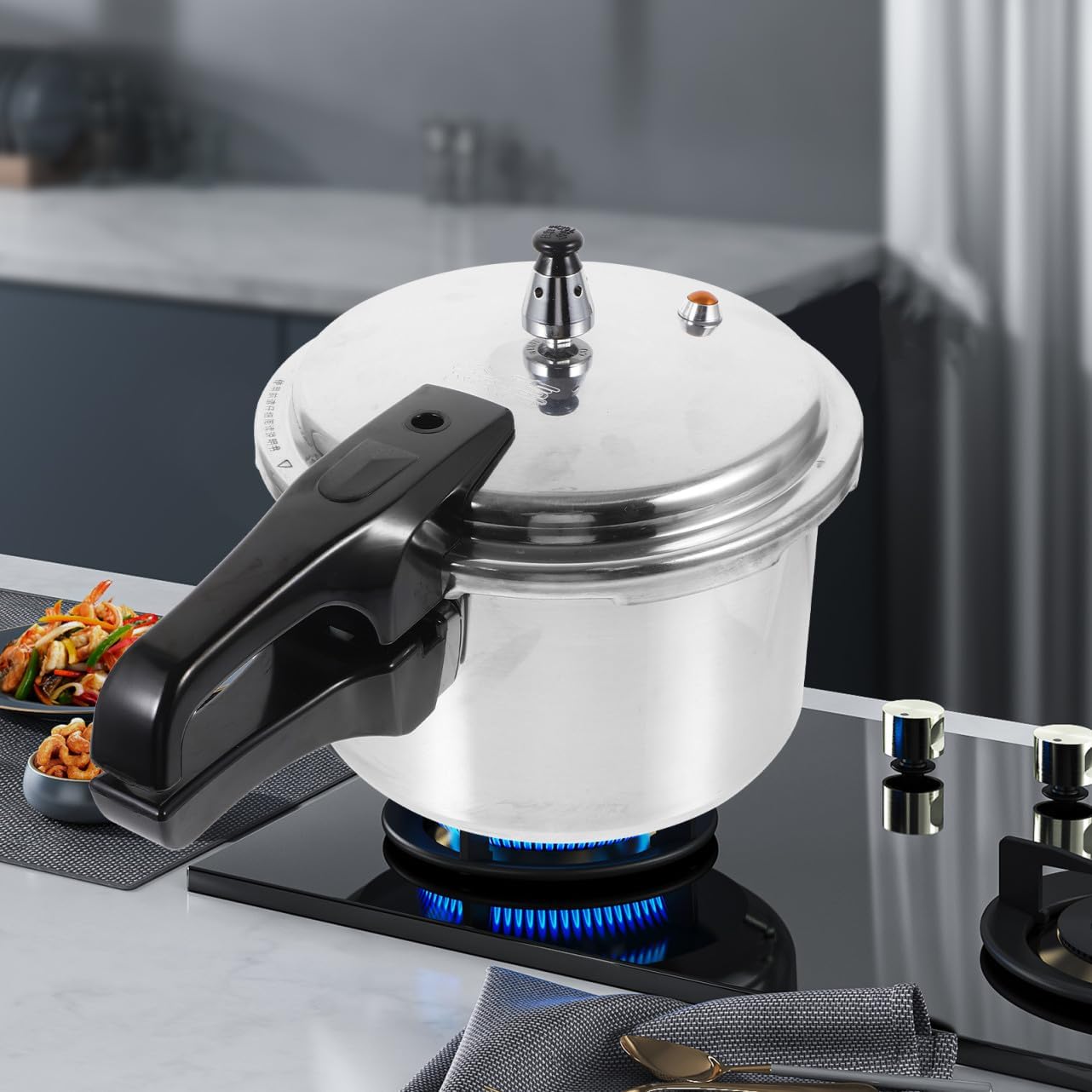 Cabilock Aluminum Alloy Pressure Cooker Polished Composite Bottom Pot for Gas Induction Stoves Fast Cooking Kitchen Cookware with Pot Design Compatible with Electric Gas Burners