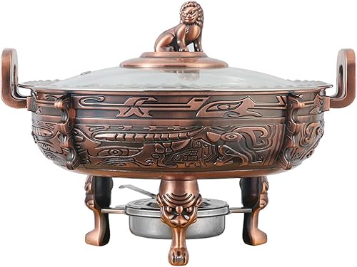 Miniatura 7 de Helikim Paquete de 2 platos para rozar y calentadores de alimentos, juego de servidores de bufé de chafer redondo con bandeja de alimentos y