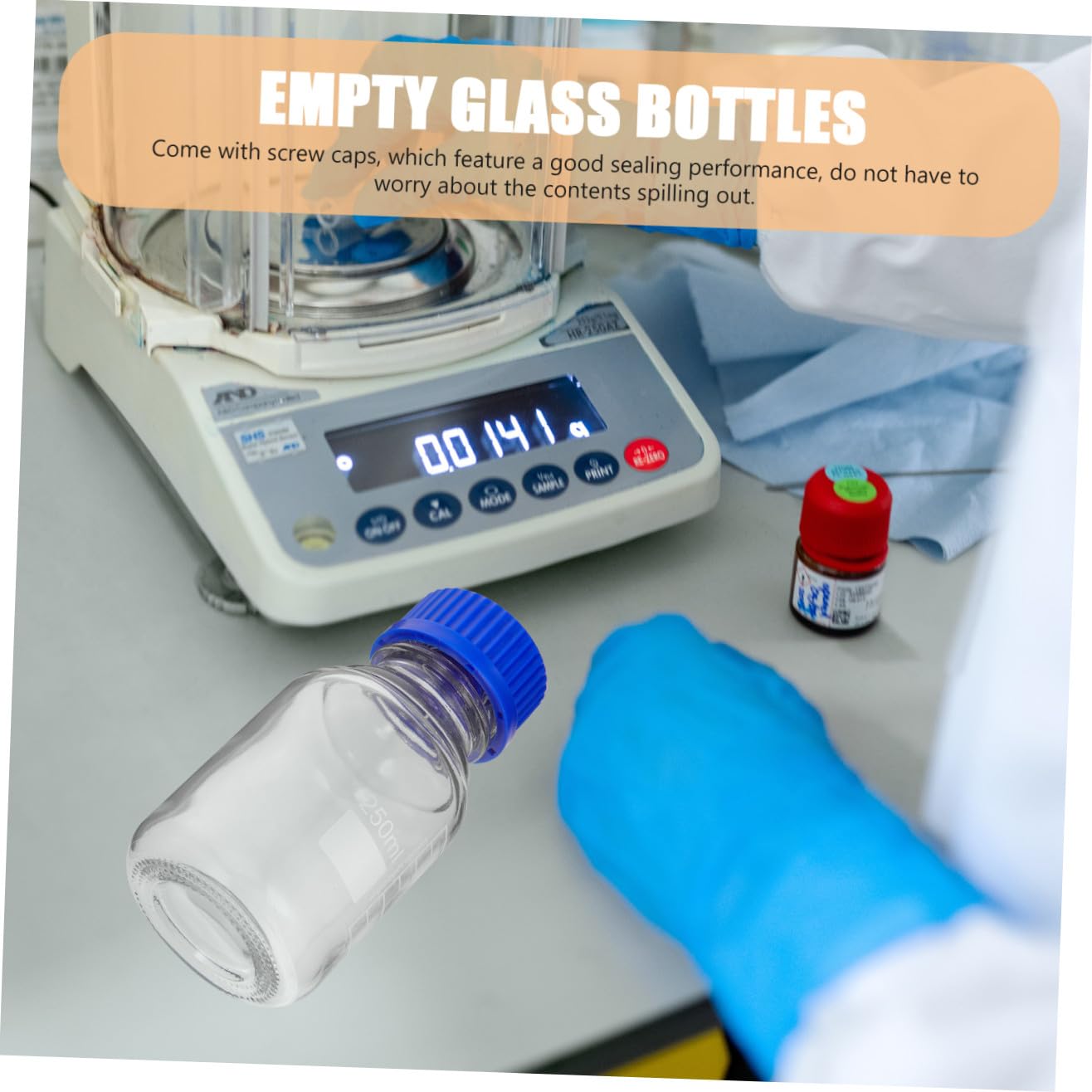 Hemobllo Set da 4 Bottiglie di Reagenti in Vetro Blu da 250Ml con Tappo a Vite, Resistenti Agli Urti e Multiuso per Laboratori e Fabbriche