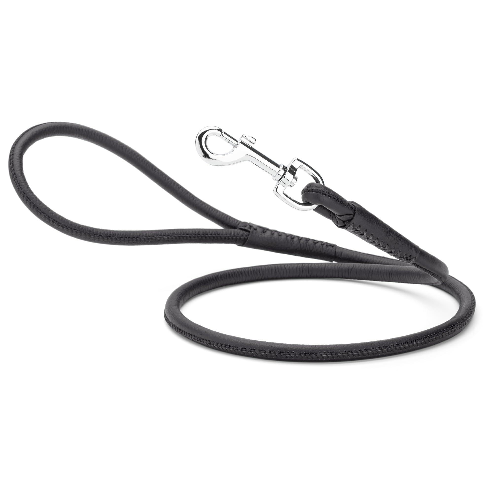 Dogline 1/4-inch de Ancho Suave Acolchado Rolled Redondo Piel Correa del Perro Plomo, 121,92 cm, Negro