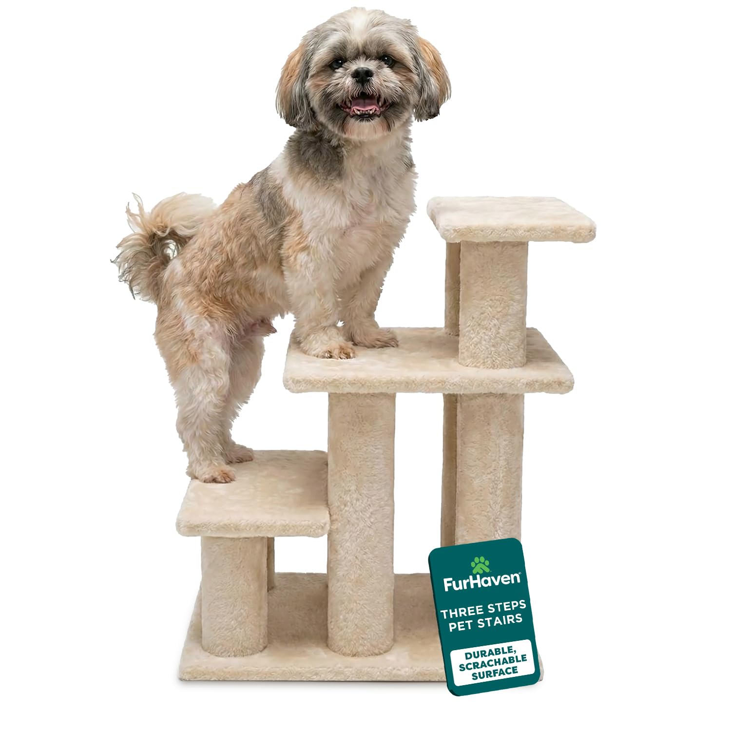 Steady Paws Multi-Step Pet Stairs for High Beds & Sofas - Cream, 3-Step