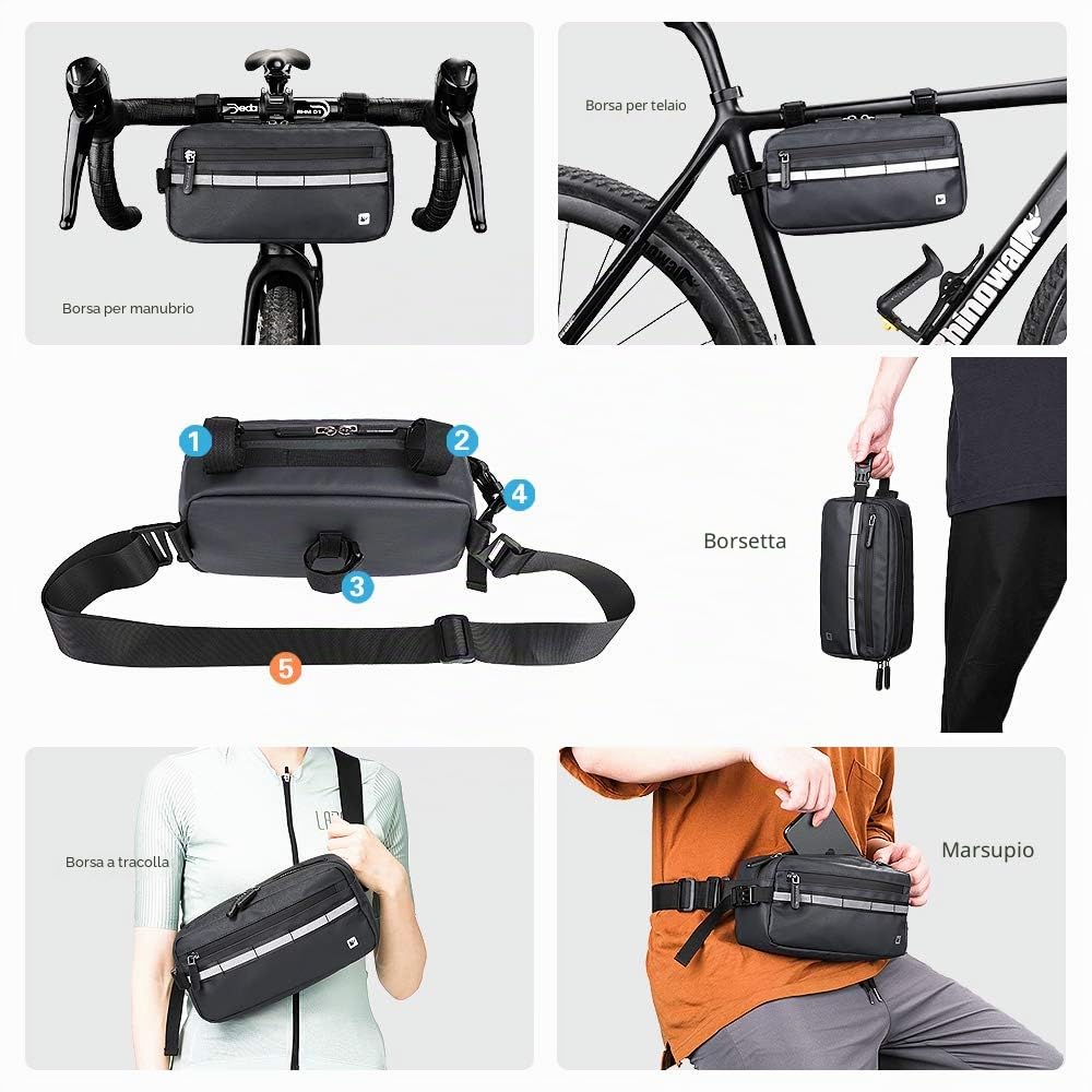 Rhinowalk Borsa da bici impermeabile per manubrio da bici, borsa da bicicletta, borsa anteriore per bicicletta, borsa a tracolla per sport, bicicletta, accessori professionali per ciclismo