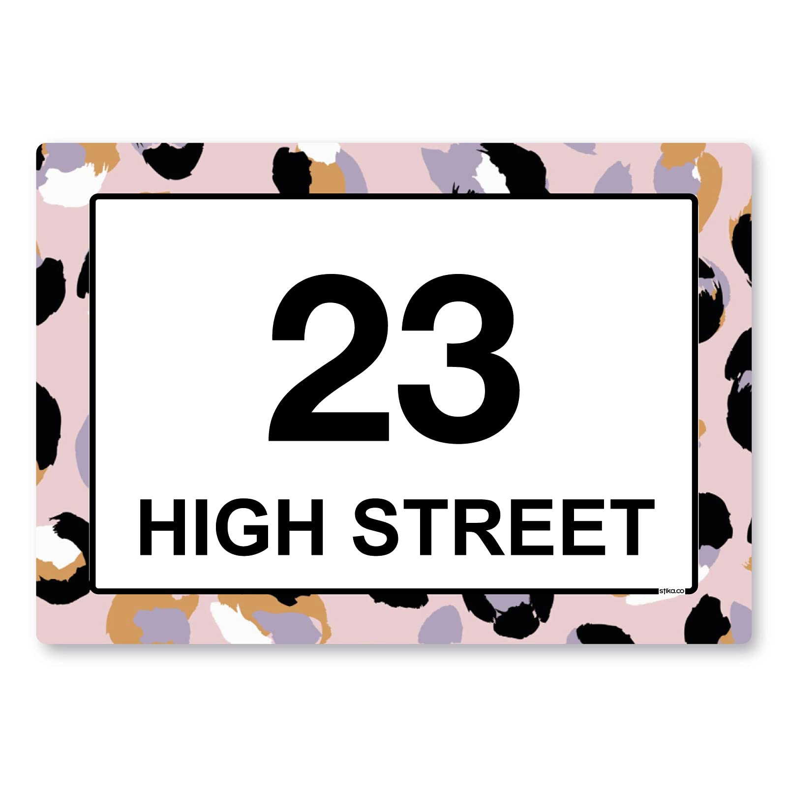 Stika.co Laminated Vinyl Pack Of 4 Personalised Purple Leopard Wheelie Bin Stickers, House Number And Street Name For Bins And Recycle Waste Containers, White Self-Adhesive Stickers (A4-297X210mm, )