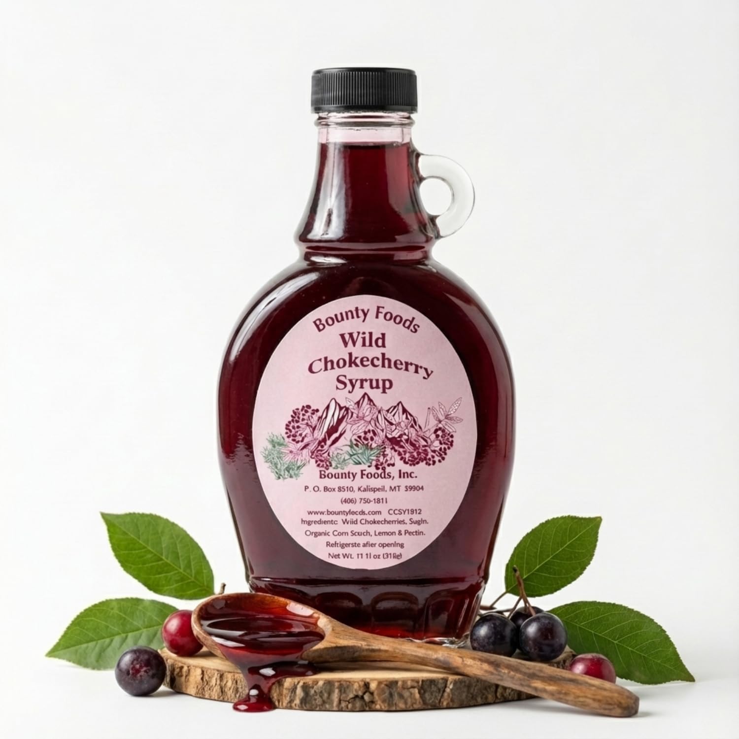 Montana Chokecherry Syrup Breakfast Toppings - 11 oz Real Fruit Grown & Hand Picked in the Wild from Bounty Foods for Coffee - Pancakes & Waffles - Cocktails - Gluten-Free - Non-GMO (CC Sy 11oz)