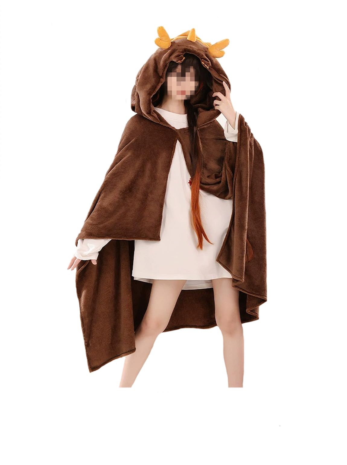 Tomioka GenshinImpact Cosplay Air Conditioning Blanket Anime Cosplay Hooded Cloak Shawl Wrap Nap Quilt Hooded Cloak [Brown,One Size]