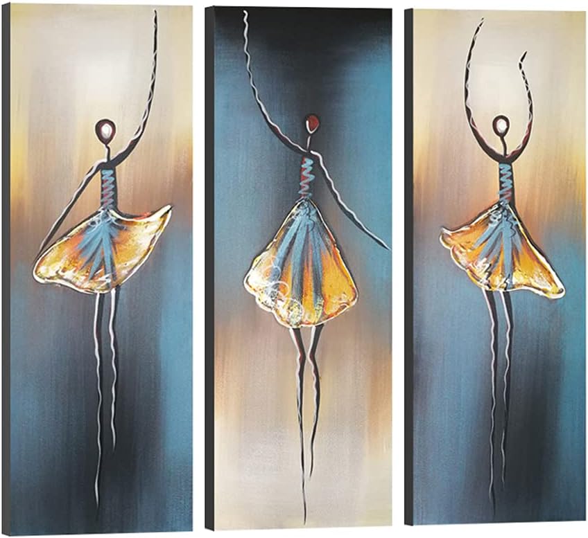 Wieco Art Dancing Girls Modern Large 3 Panels 100% Hand Painted Stretched and Framed Ballet Dancers Oil Paintings on Canvas Wall Art for Living Room Bedroom Home Decorations