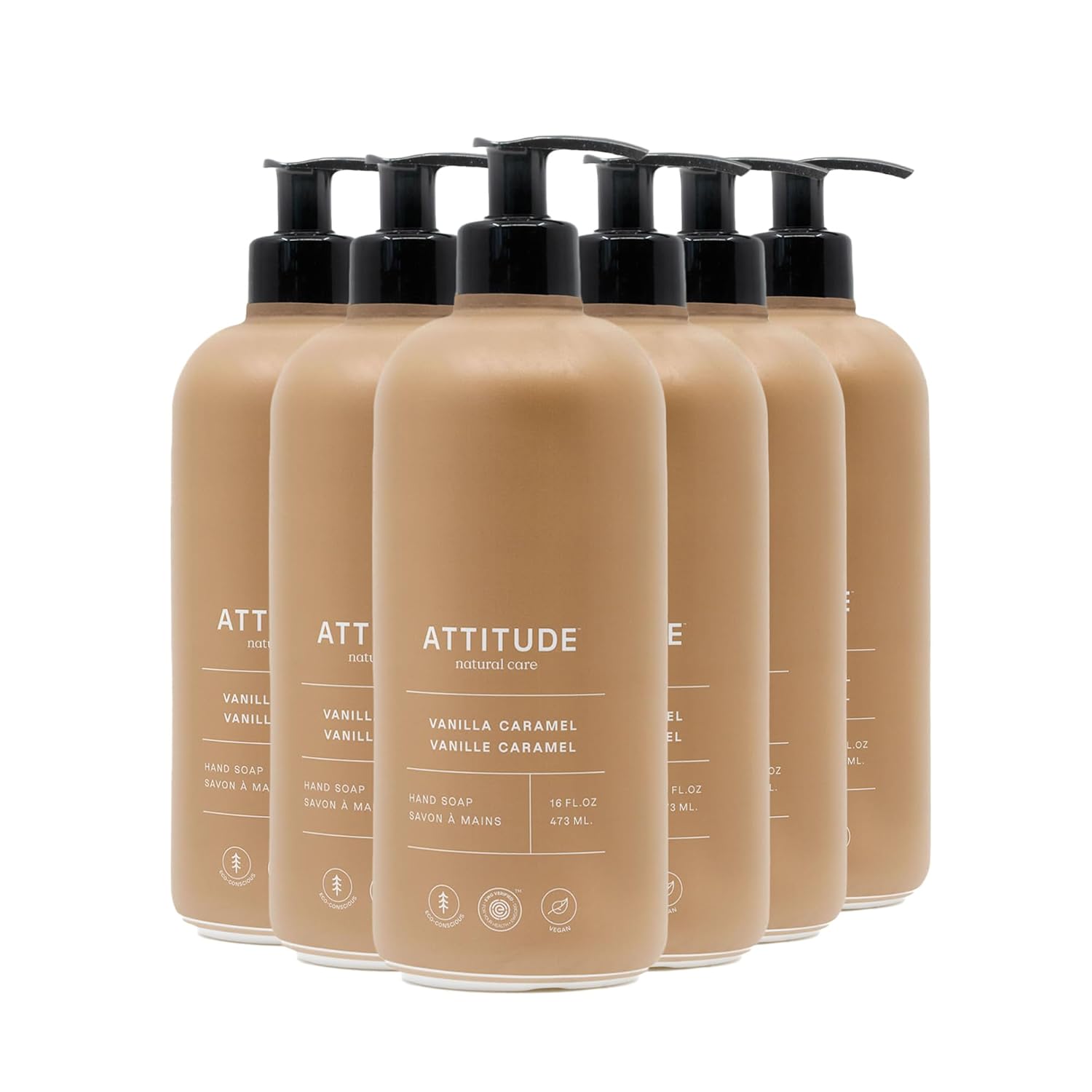 ATTITUDE Limited Edition Liquid Hand Soap, EWG Verified, Plant and Mineral-Based, Vegan Personal Care Products, Vanilla Caramel, 16 Fl Oz (Pack of 6) ATTITUDE Limited Edition Liquid Hand Soap, EWG Verified, Plant and Mineral-Based, Vegan Personal Care Products, Vanilla Caramel, 16 Fl Oz (Pack of 6)