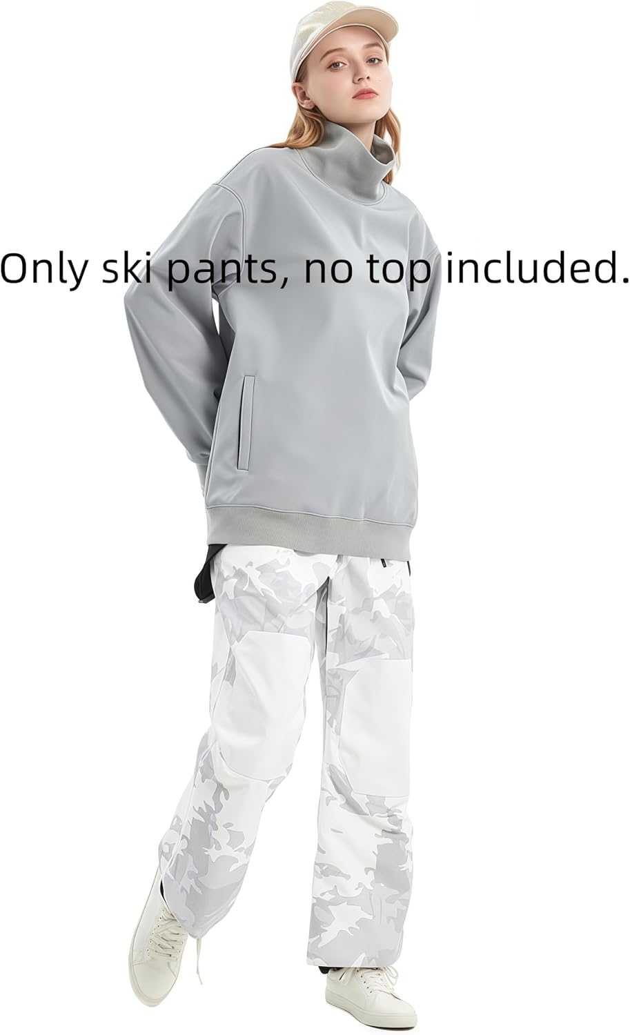 Drop-Seat Snow Pants – Waterproof & Windproof Unisex Snowboard Overalls, Baggy Two-Way Fit with Denim-Look Style (White, L)