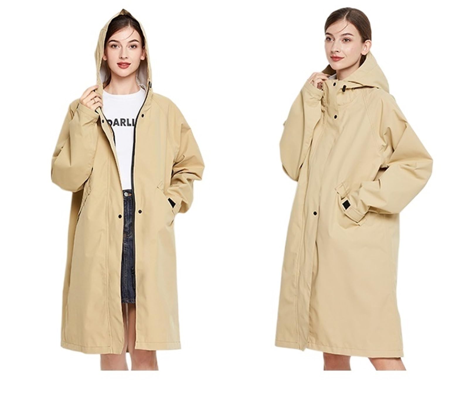 Poncho Lluvia Chaqueta impermeable ligera for mujer, larga, con bolsillo y cremallera