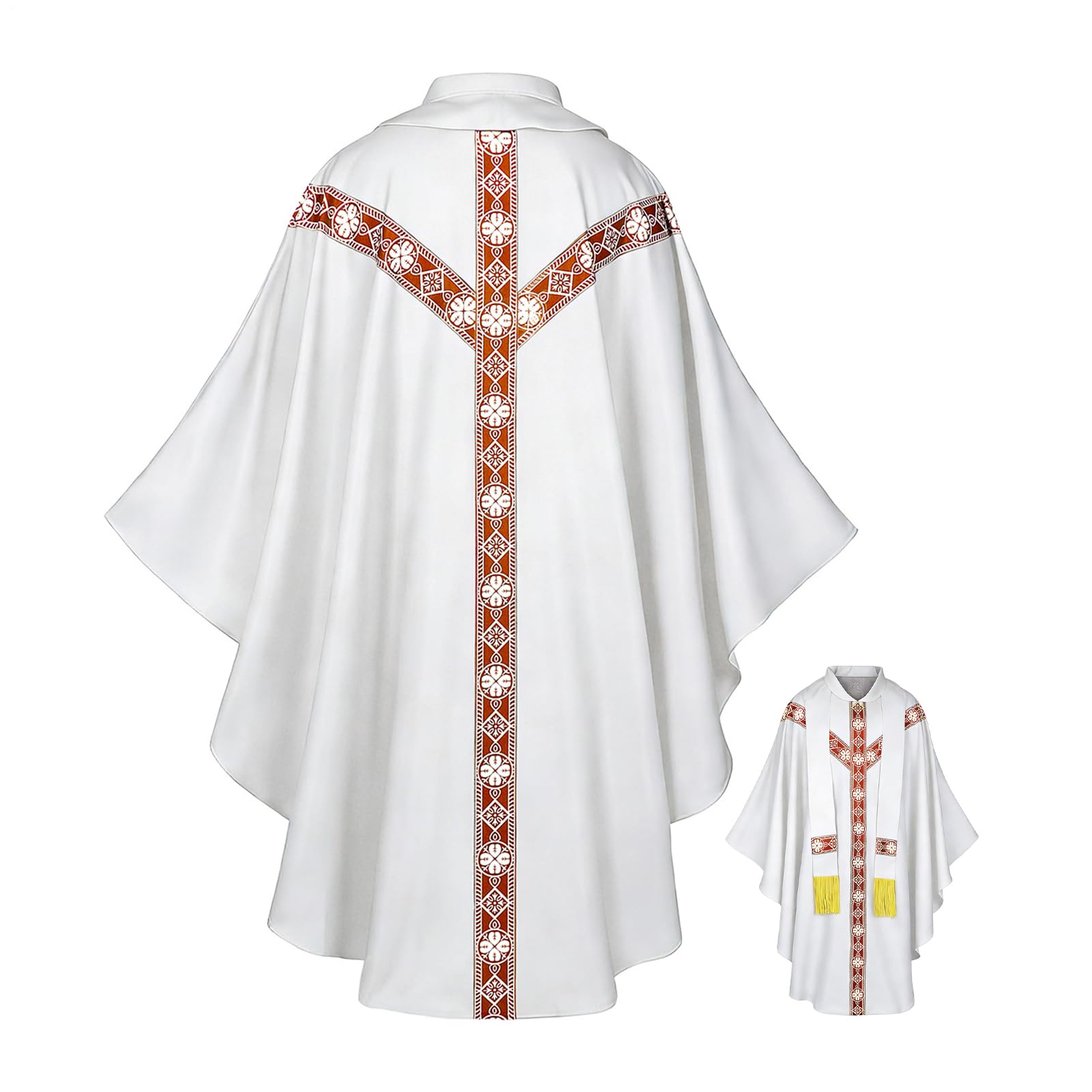 Disfraz de sacerdote para hombre con casulla eclesiástica blanca para recreaciones 8