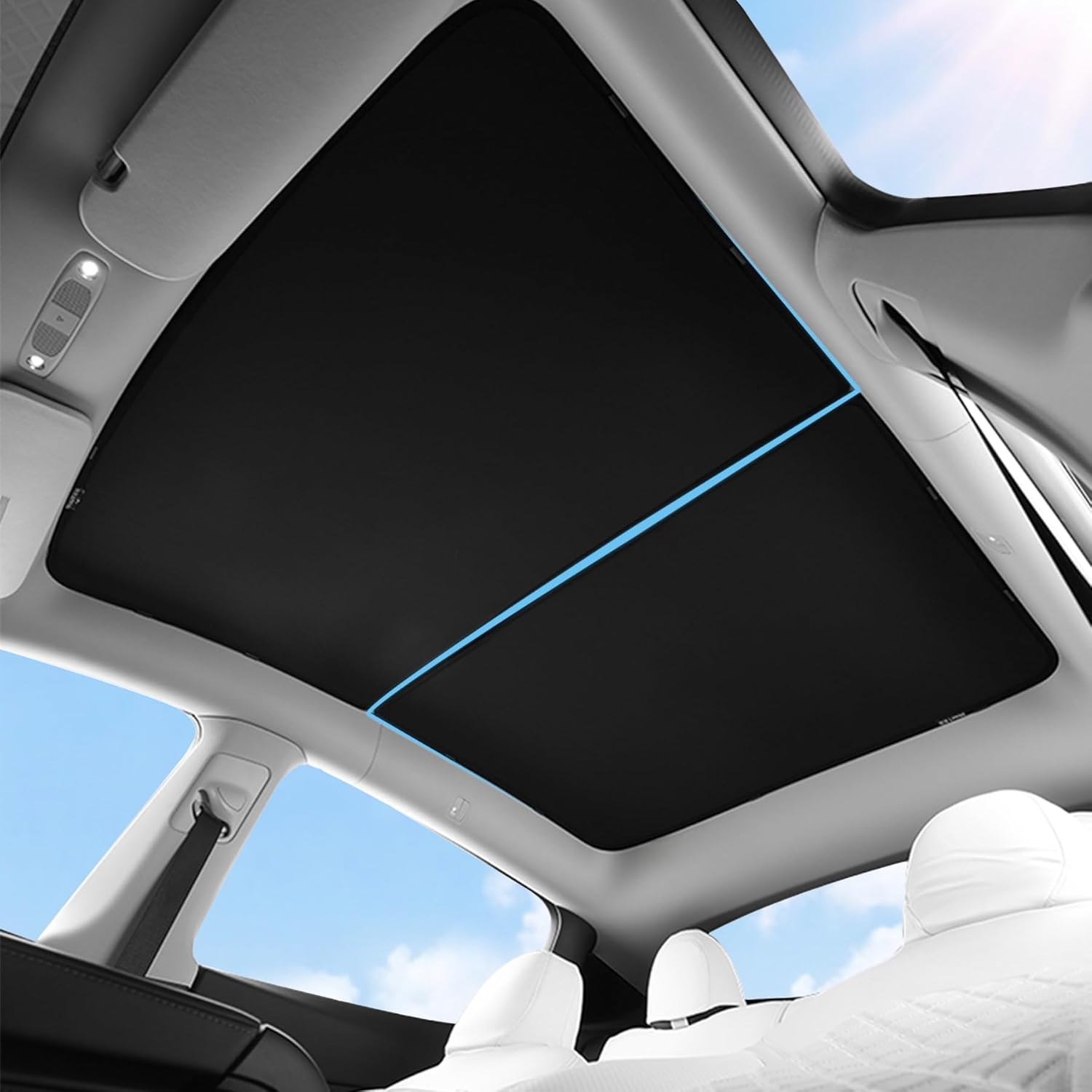 UREHEPO Tesla Model Y Glass Roof Sunshade, Collapsible UV Sunroof Heat Shield