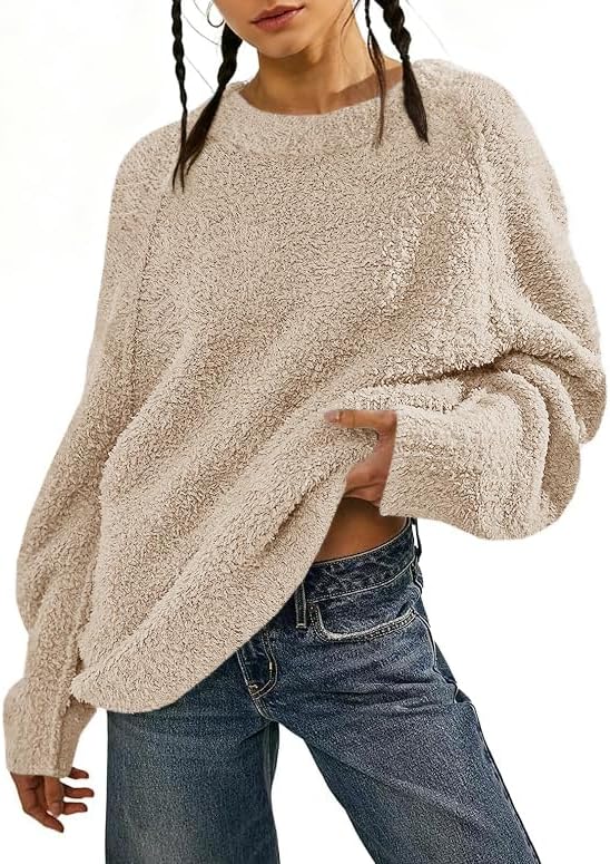 UNCLECAT Womens Oversized Sweater 2025 Fall Trendy Fuzzy Crew Neck Long Sleeve Casual Tunic Sweaters - Image 4