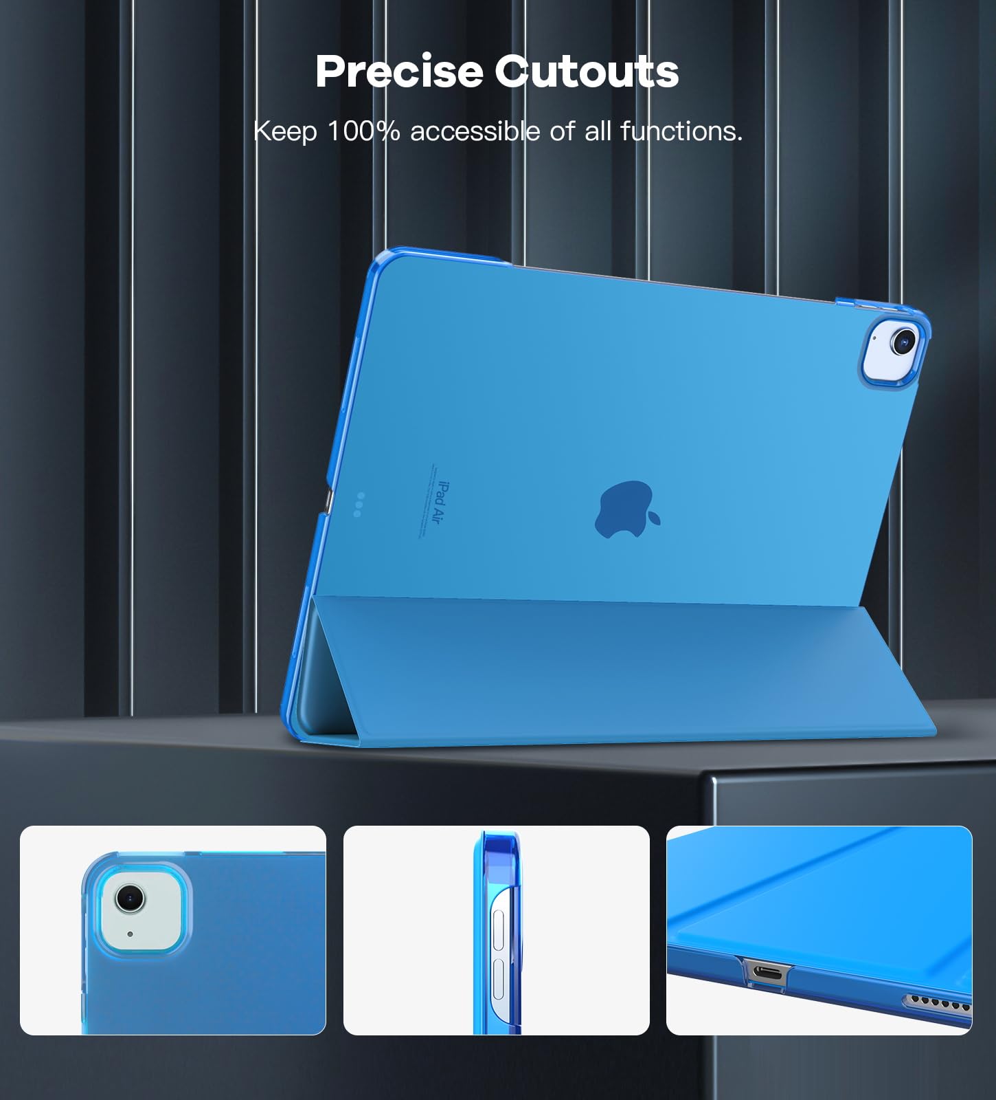 Coque Fine Pour IPad Air 13 Pouces M3/M2 (2024/2025) – Support Intégré, Réveil Automatique, Dos Translucide – Bleu Marine