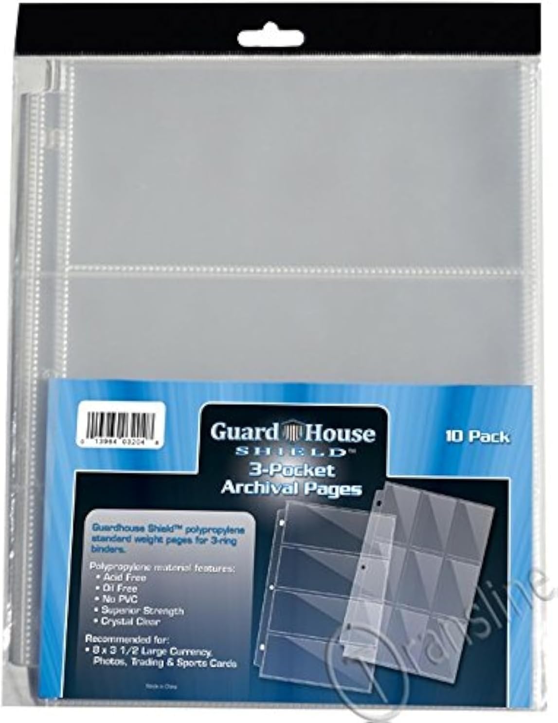 GuardHouse Shield 3 Pocket Currency Storage Pages for Modern and Large Bills Pack of 10