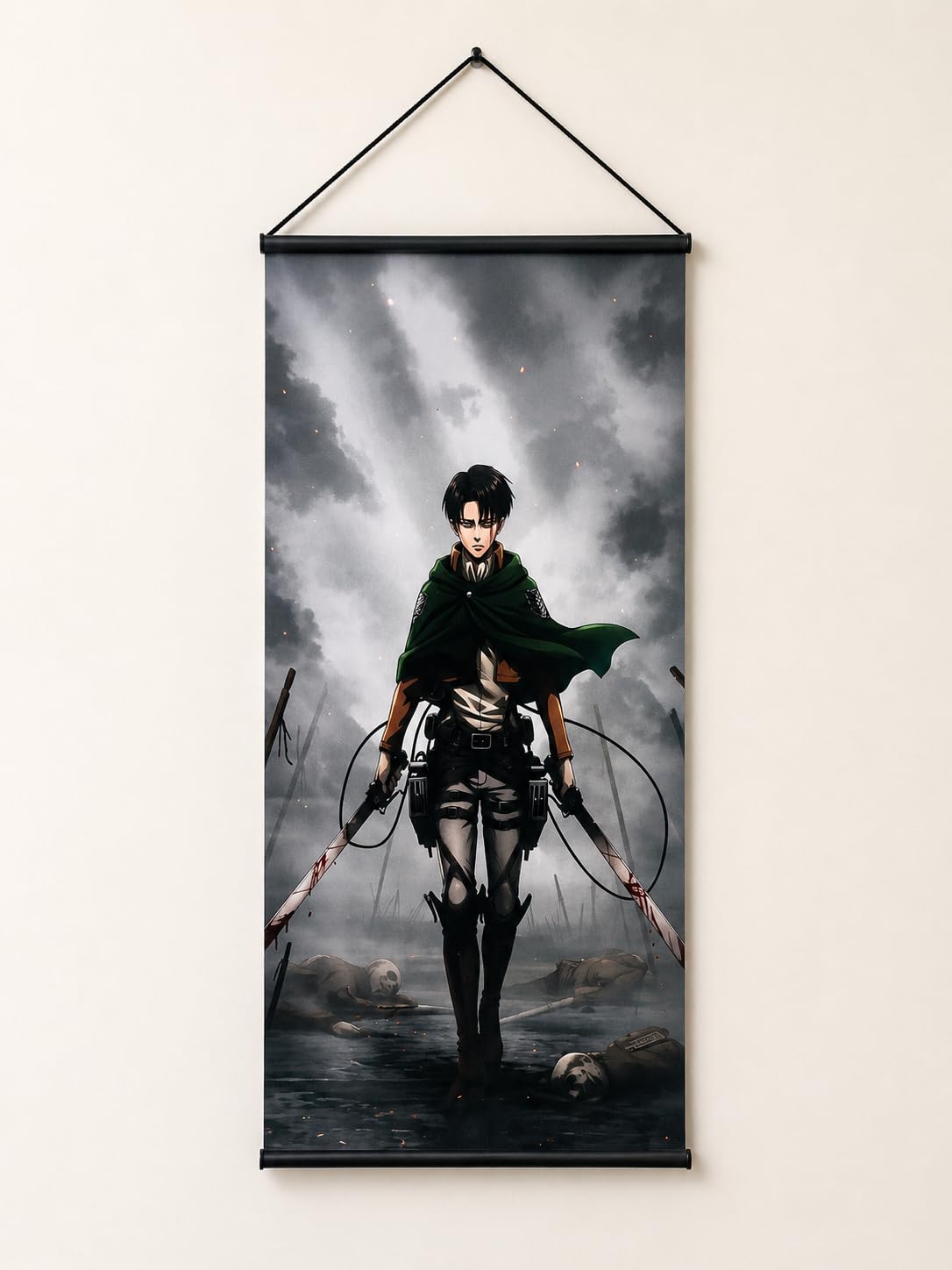 BORN CHEF LEVI (Attack on Titan) Anime Wall Scroll Poster, 12x30 Inches | Levi Ackerman Art, Hanging Scroll, Room Decor, Vivid Print, Anime Fan Gift-image-1