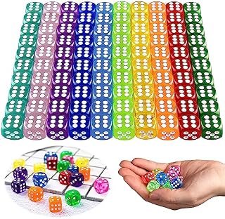Acxilexy 100 Pieces Dice Set, 14mm Solid Game Dice Set with 10 Colors, 6 Sided Acrylic Dice, Translucent Rounded Corners Dice for RPG MTG DND and Other Table Games, Dice Games, Math Teaching