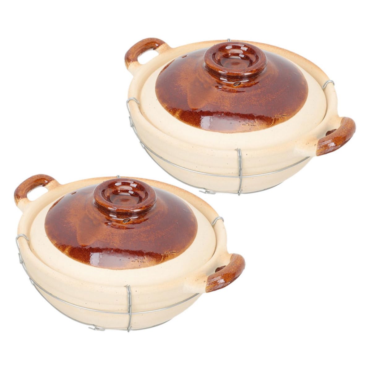 Generic 2 Piezas Olla de Barro Beige con Tapa para Sopas y Estofados, Juego con Mango Seguro para Cocinas en Casa y Preparación Individual