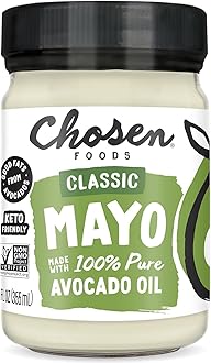 Chosen Foods 100% Avocado Oil-Based Classic Mayonnaise, Gluten & Dairy Free, Low-Carb, Keto Diet Friendly, Mayo for Sandwiches, Dressings and Sauces, Made with Cage Free Eggs (12 fl oz)