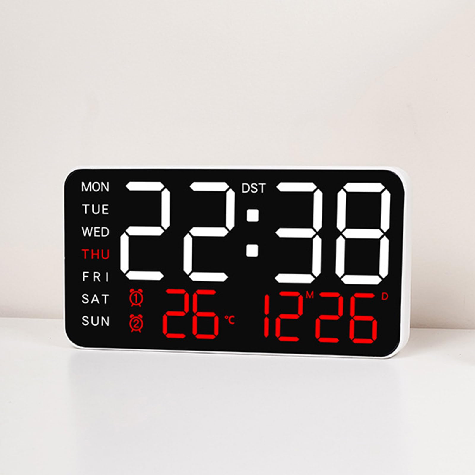 Orologio da parete digitale a LED grande schermo con visualizzazione settimanale della temperatura calendario per soggiorno, camera da letto, ufficio, anziani