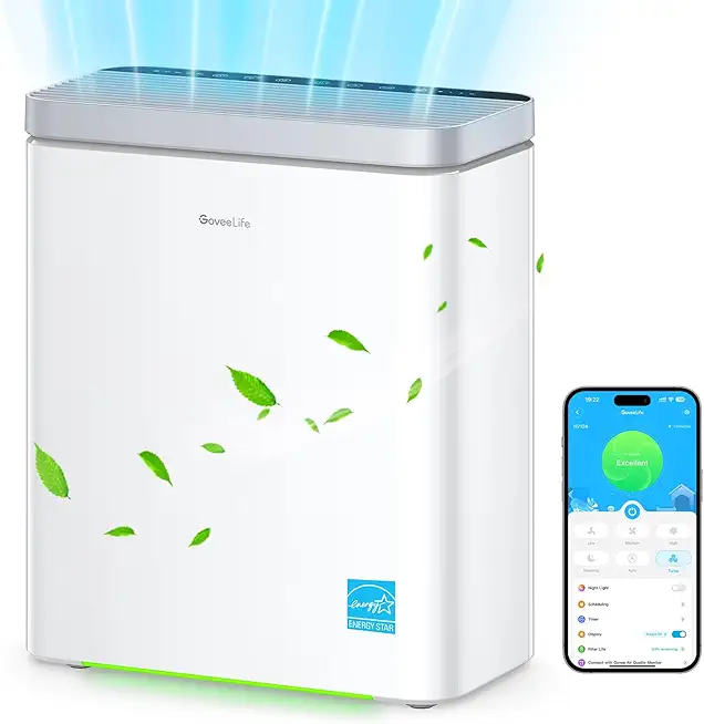 GoveeLife Smart Luftreiniger für große Räume bis 97 m², PM2.5-Monitor, HEPA-Schlafmodus, 3-in-1 Luftreinigungsfilter mit App- und Alexa- Steuerung für Tierhaare, Pollen, Perfekt für Allergiker