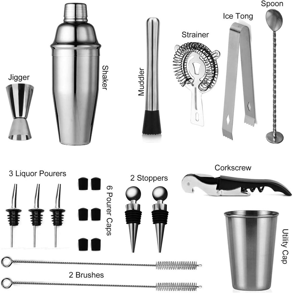 Set di Shaker for Cocktail in Acciaio Inossidabile con Tazza di miscelazione, Shaker da Bar, Shaker for Vino in Vetro, Set Completo di 12 Pezzi