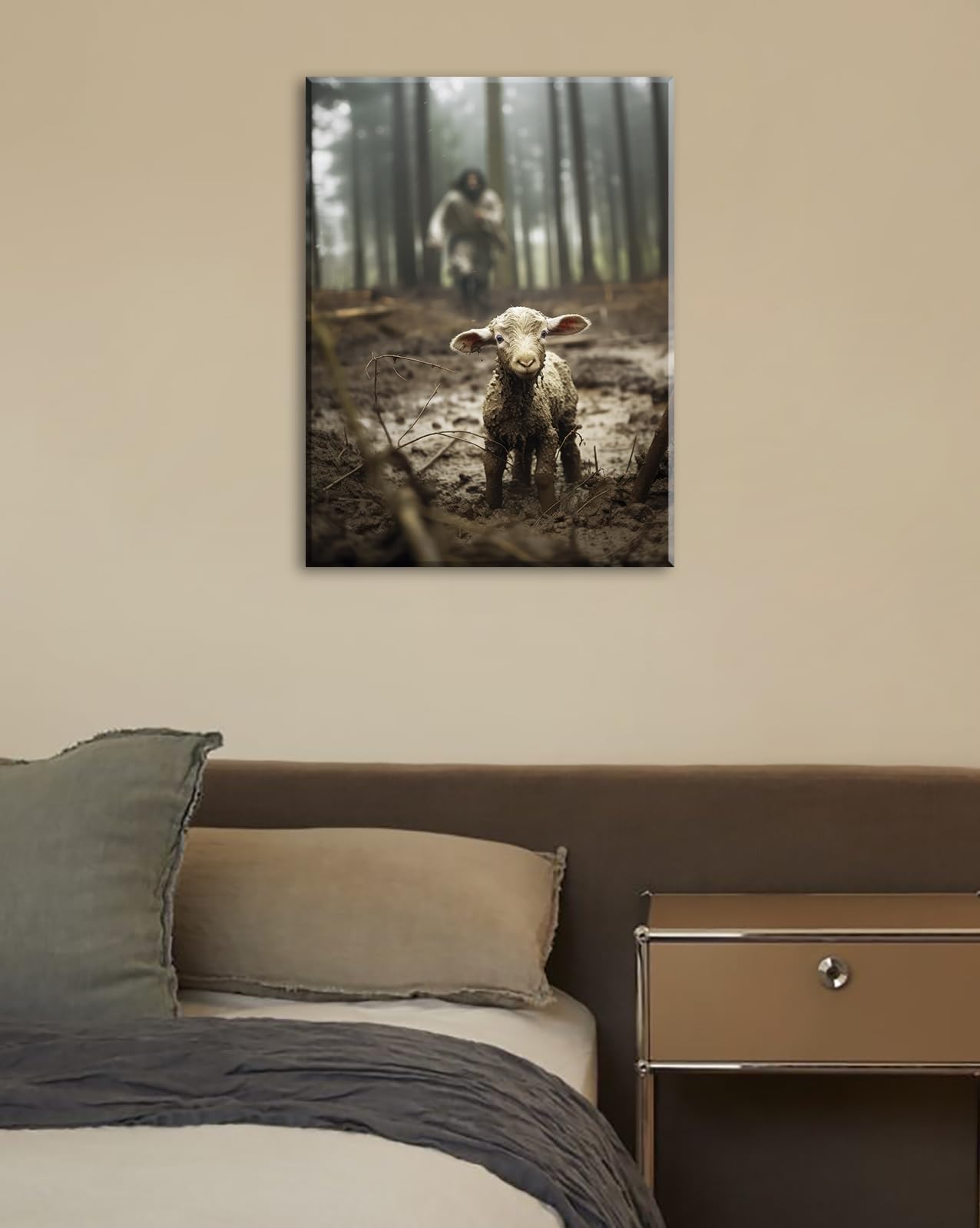 DJSYLIFE Jesus Christus Wandbild – 30x40 Cm, Leinwanddruck, Motiv „Jesus Läuft Dem Verlorenen Lamm Nach“