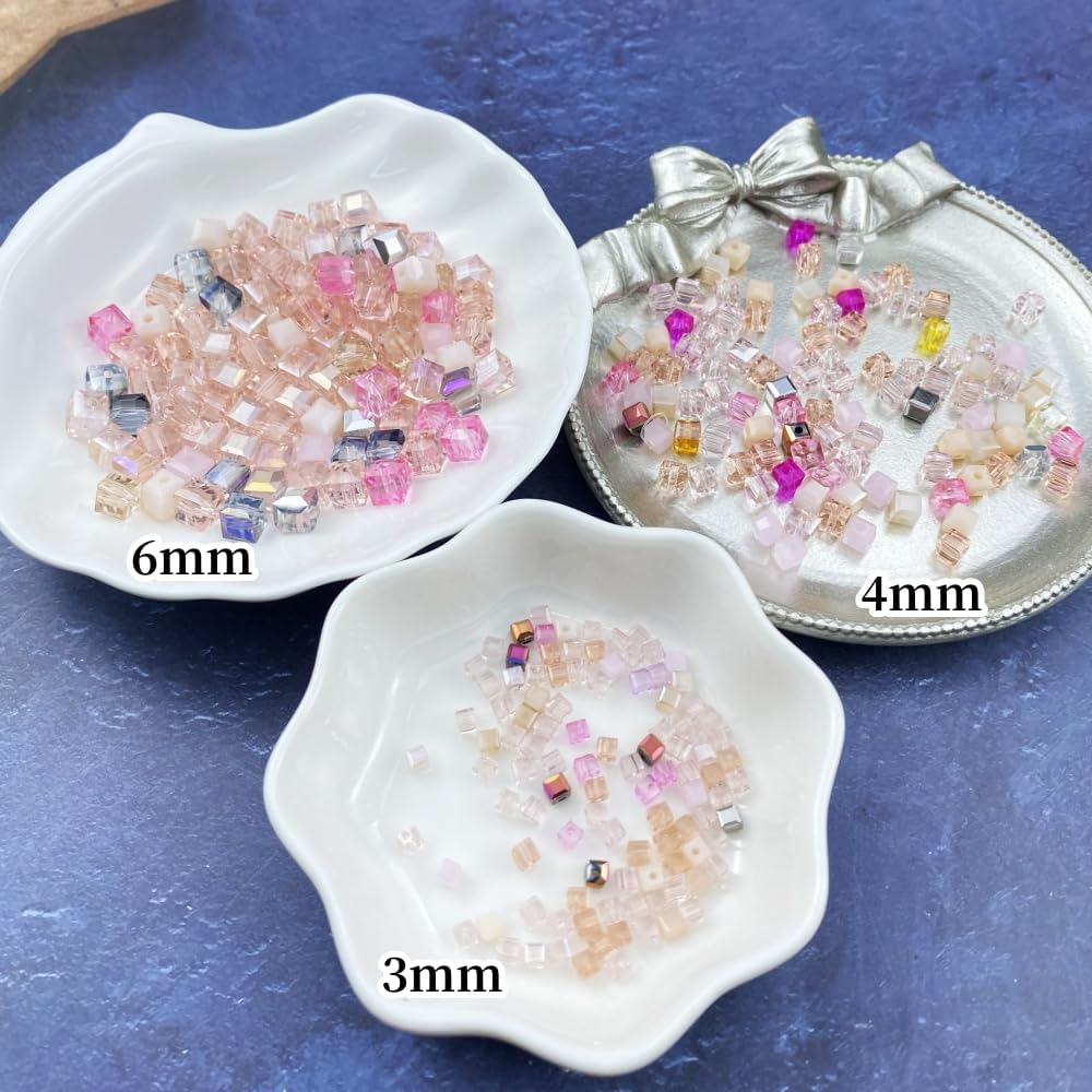 100pcs Crystal Glass Cube Beads 6mm Square Glass Spacer Beads for Bracelets Necklace Earring DIY Jewelry Making Craft(Pink Series) - Image 3