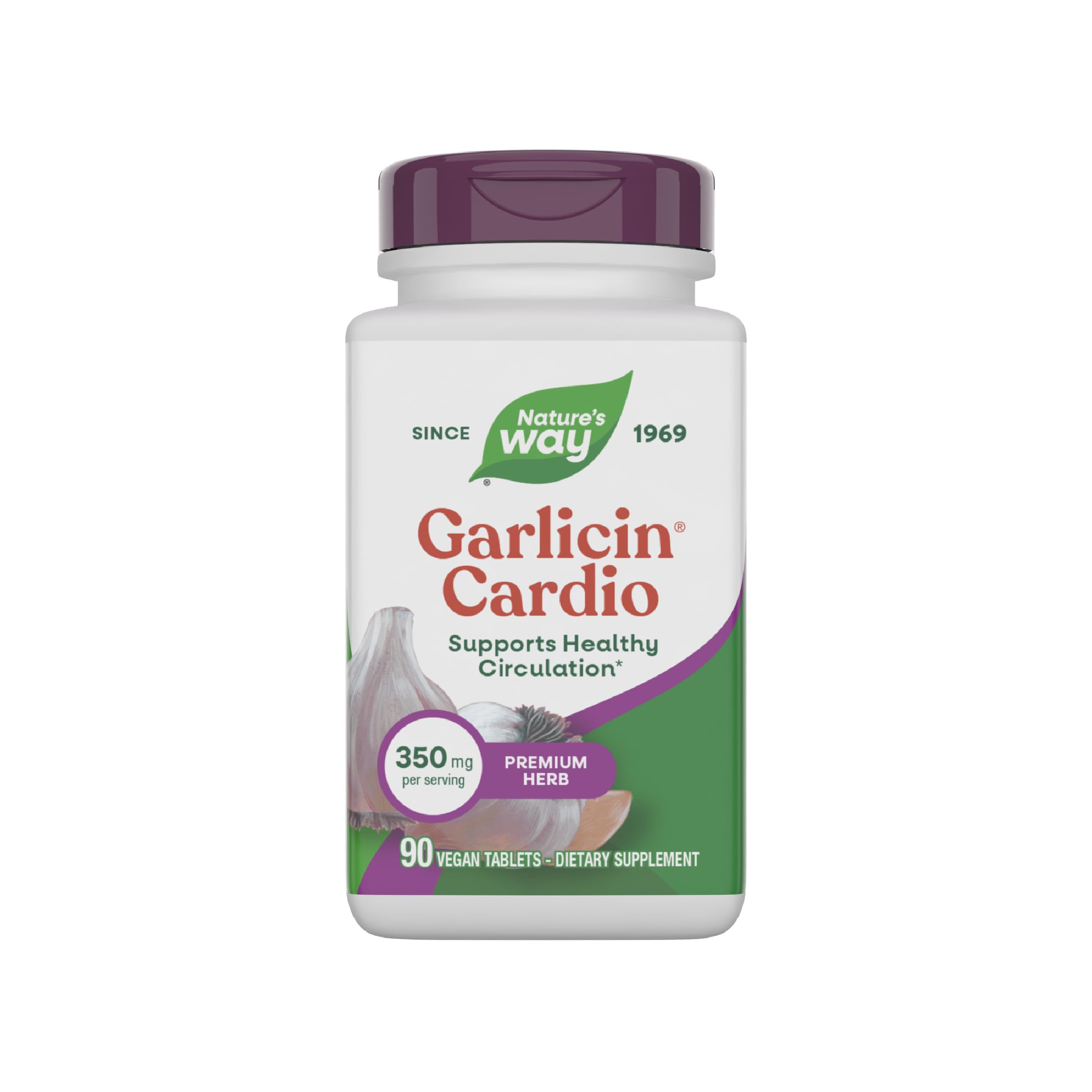 Nature's Way Garlicin Cardio Premium Herbal Healthy Circulation Support* 350 mg per Serving 90 Tablets 90 Count (Pack of 1)