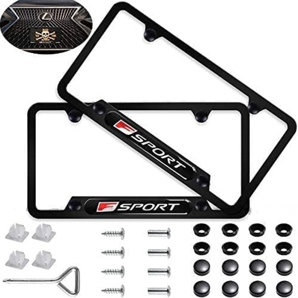 F-Sport Red Logo Carbon Fiber-Look License Plate Frame Cover Stainless Steel Black for Lexus (1)
