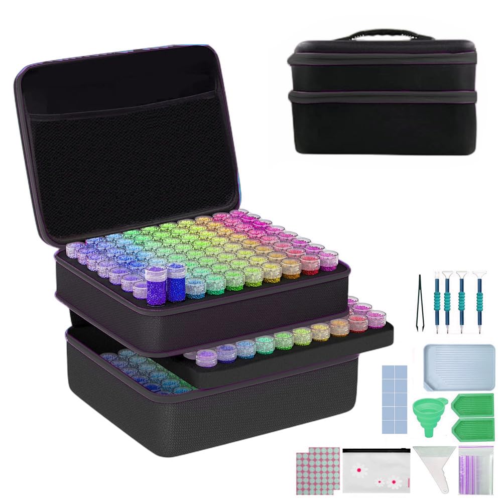 NEWFUN Diamond Painting Koffer, Diamond Painting Aufbewahrungsbox, 240 Stück Diamant Painting Zubehör Boxen mit Koffer Trichter