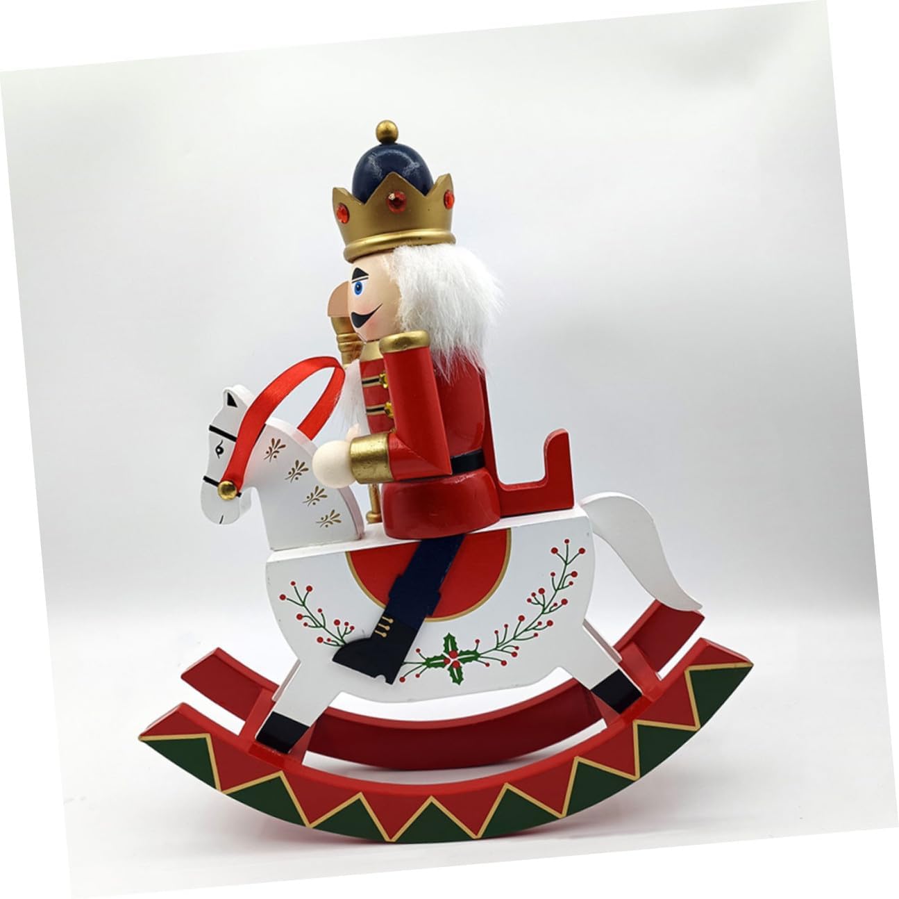 Wooden Nutcracker Figurine Rocking Horse Large Christmas Nutcracker Soldier Decoration Crimson Surface Holiday Ornament for Home Seasonal Decor