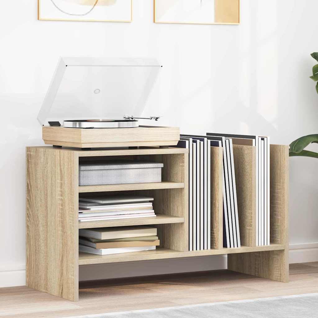 Armadietto per vinili con scaffale, in rovere Sonoma, 78,5 x 35 x 45 cm, cassettiera con 6 scomparti, per soggiorno, dischi in vinile, Hi-Fi, scaffale per CD, DVD, credenza