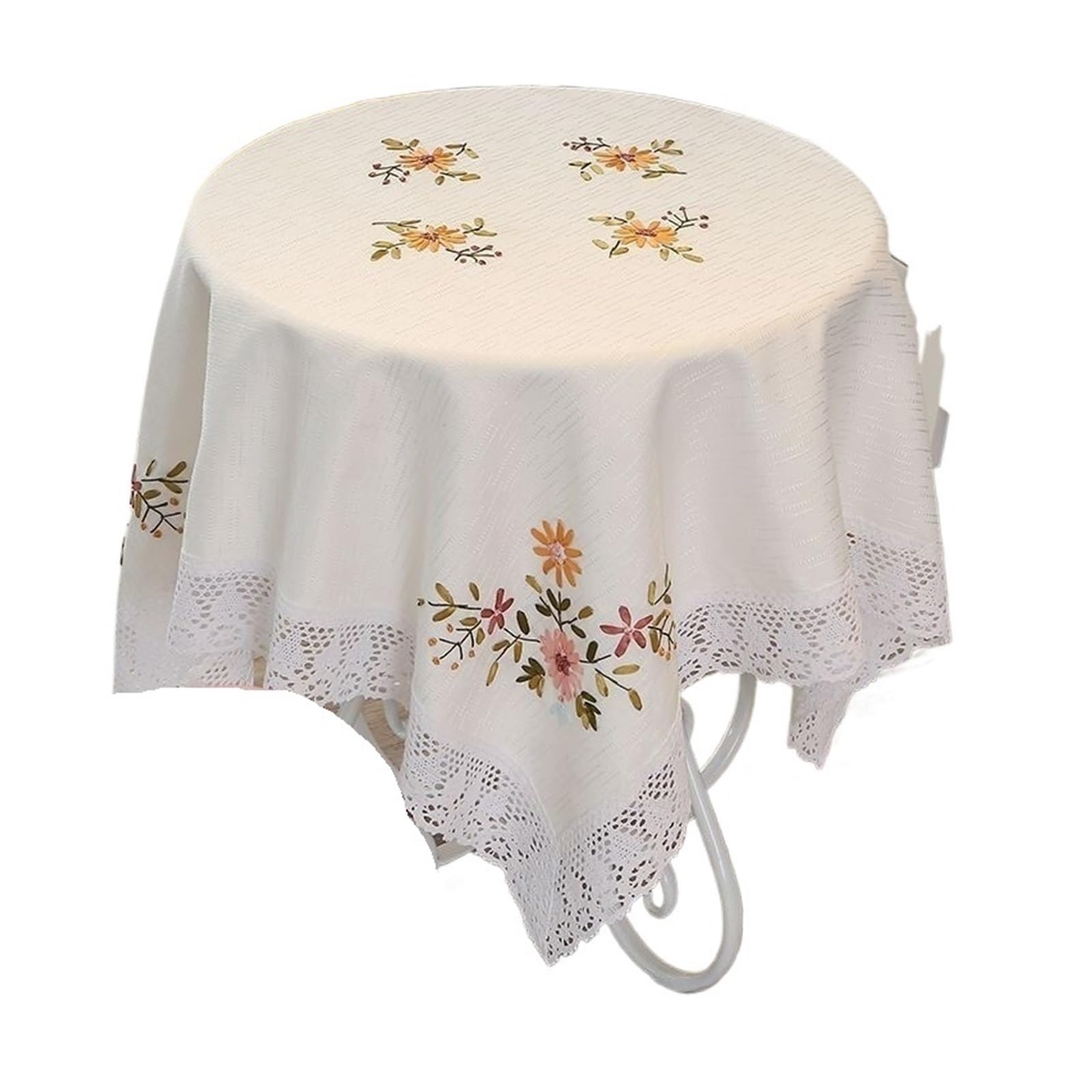 NJIEzhao Embroidered Lace Tablecloth Embroidered Cotton Linen Tablecloth Rectangular White Lace Tea Table Cloth Art Cover European Countryside Living Room(White persian flower 110 * 110)