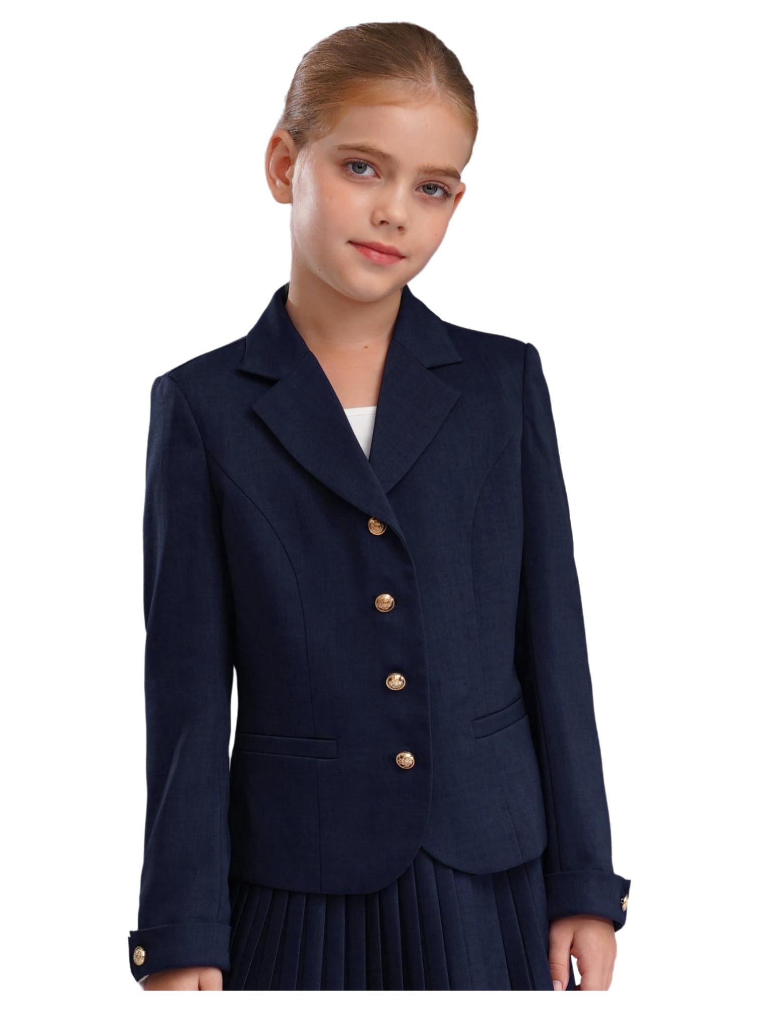 MSemis Blazer d'uniforme Scolaire Japonais Enfant Fille Veste Blazer Élégante Col Revers Manches Longues Veste de Costume d'honneur Soirée Mariage Cérémonie 5-16 Ans