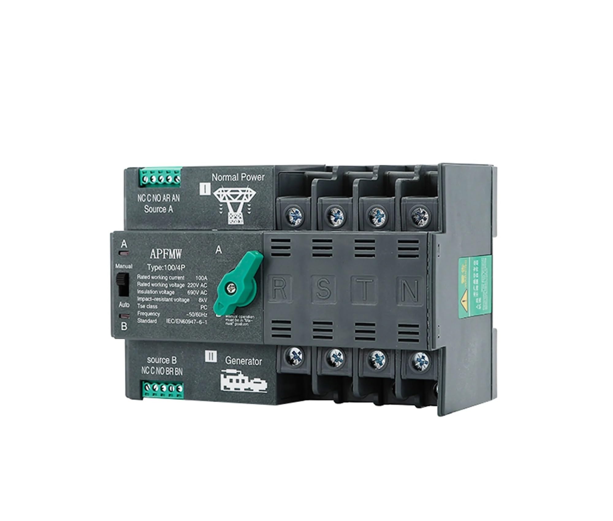 Interruttori di trasferimento automatici a doppia alimentazione Din Rail ATS ininterrotti 63A 100A 50/60HZ HQ 2P 3P 4P 220V