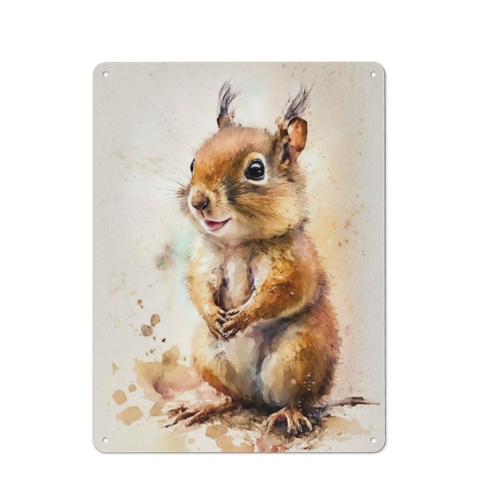 Junmoney Squirrel Watersketch Tin Wall Plaque 40X30cm With For Café Or Home Bar, For Themed Room Decoration, For Living Room And Hallway Decor