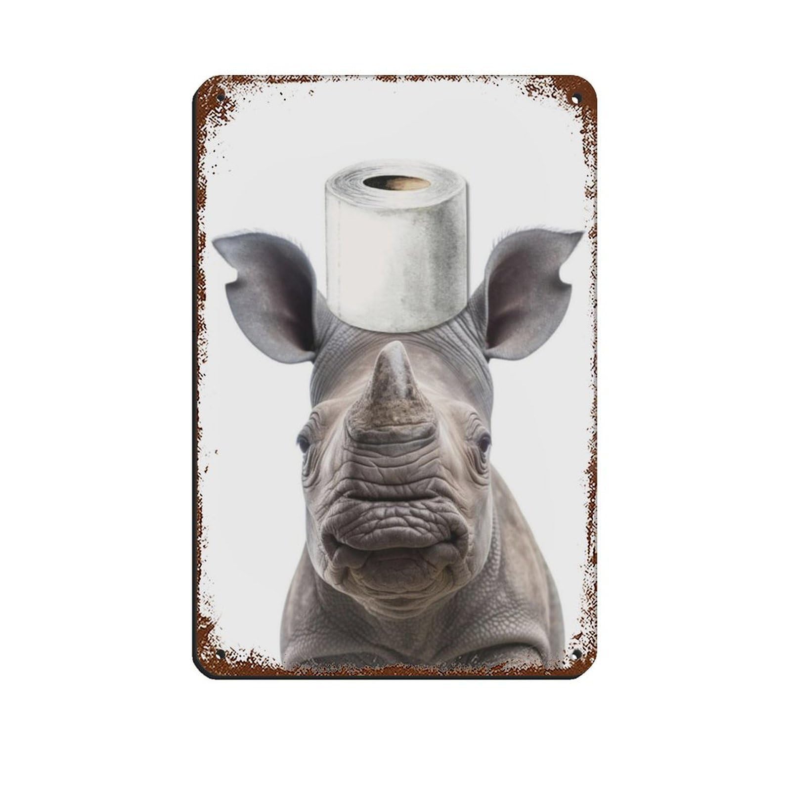 Bathroom Art, Rhino Rhinoceros Art Tin Sign Vintage Metal Pub Club Cafe Bar Home Wall Art Decoration Poster Retro 8x12inch(20x30cm)