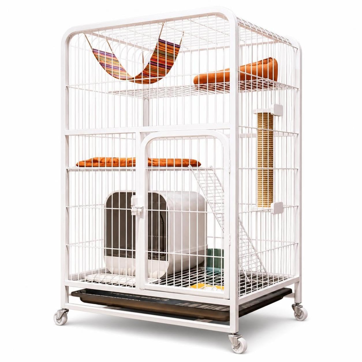 Gabbia Pieghevole per Gatti da Interno, Bianco rinforzato, 78x55x110cm