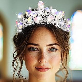 Catery Starfish Tiara Sea Shell Crown Pearl Bridal Headband Mermaid Hair Accessories for Women