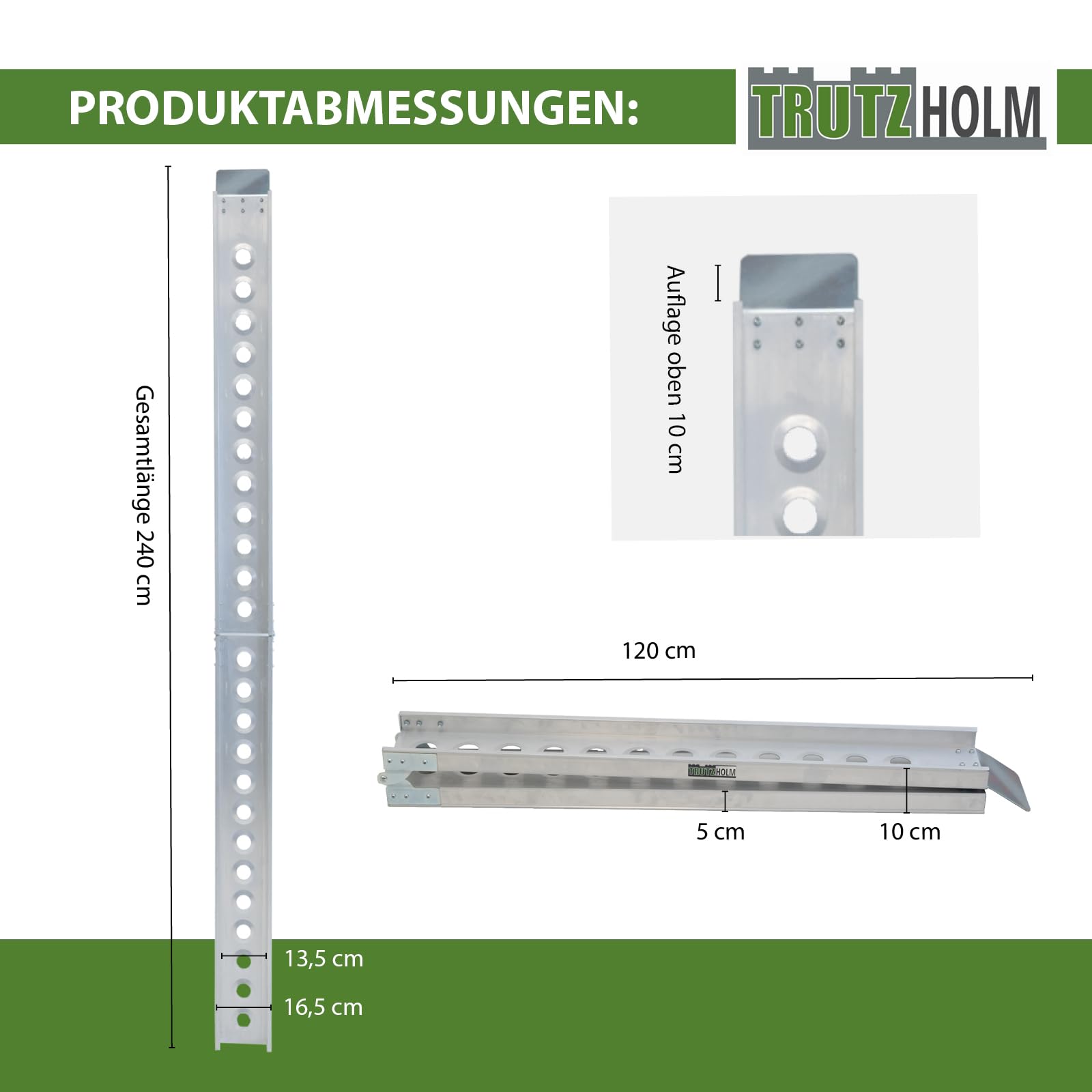 TRUTZHOLM Auffahrschiene klappbar 240 cm Tragkraft 50 kg Alu grau gelocht Fahrradrampe Rampe