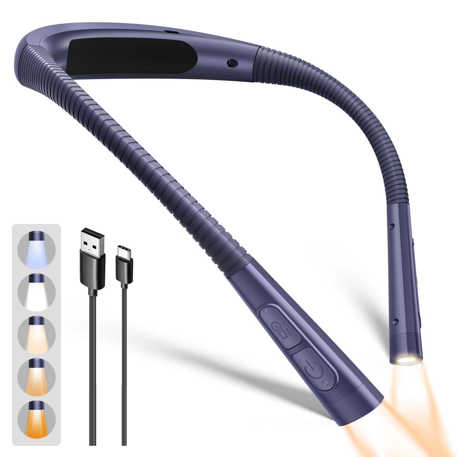 Glocusent Upgraded Book Light with Slimmer Design, 5 Color & 5 Brightness (Blue)